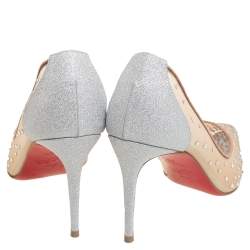 Pre Owned Christian Louboutin Silver Glitter And Mesh Follies Strass Pumps Size 38