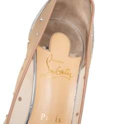 Pre Owned Christian Louboutin Silver Glitter And Mesh Follies Strass Pumps Size 38
