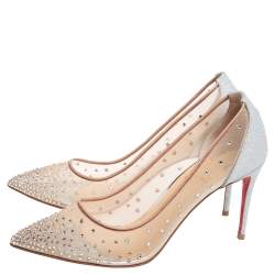 Pre Owned Christian Louboutin Silver Glitter And Mesh Follies Strass Pumps Size 38