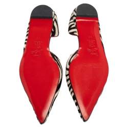 مملوكة مسبقًا Christian Louboutin Black/White Zebra Print Calf Hair Flats Size 39