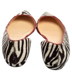 مملوكة مسبقًا Christian Louboutin Black/White Zebra Print Calf Hair Flats Size 39
