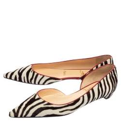 مملوكة مسبقًا Christian Louboutin Black/White Zebra Print Calf Hair Flats Size 39