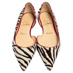 مملوكة مسبقًا Christian Louboutin Black/White Zebra Print Calf Hair Flats Size 39