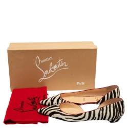 مملوكة مسبقًا Christian Louboutin Black/White Zebra Print Calf Hair Flats Size 39