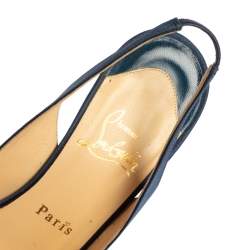 مملوكة مسبقًا حذاء رياضي كريستيان لوبوتان برايف ساتان أزرق بحزام كاحل مقاس 37