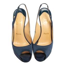 مملوكة مسبقًا حذاء رياضي كريستيان لوبوتان برايف ساتان أزرق بحزام كاحل مقاس 37