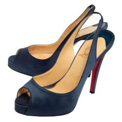 مملوكة مسبقًا حذاء رياضي كريستيان لوبوتان برايف ساتان أزرق بحزام كاحل مقاس 37