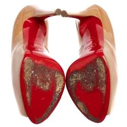 مملوكة مسبقًا Christian Louboutin Beige Patent Leather Lady Peep Toe Pumps Size 35