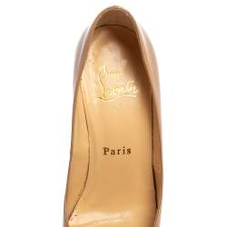 مملوكة مسبقًا Christian Louboutin Beige Patent Leather Lady Peep Toe Pumps Size 35