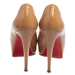 مملوكة مسبقًا Christian Louboutin Beige Patent Leather Lady Peep Toe Pumps Size 35