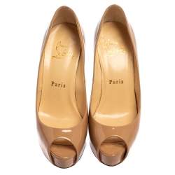 مملوكة مسبقًا Christian Louboutin Beige Patent Leather Lady Peep Toe Pumps Size 35