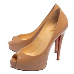 مملوكة مسبقًا Christian Louboutin Beige Patent Leather Lady Peep Toe Pumps Size 35