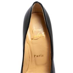 Pre Owned حذاء كعب عالي كريستيان لوبوتان ليدي جلد أسود مقدمة مفتوحة مقاس 35