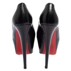 Pre Owned حذاء كعب عالي كريستيان لوبوتان ليدي جلد أسود مقدمة مفتوحة مقاس 35