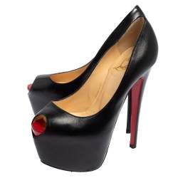 Pre Owned حذاء كعب عالي كريستيان لوبوتان ليدي جلد أسود مقدمة مفتوحة مقاس 35