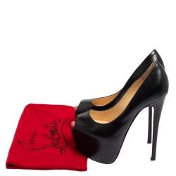 Pre Owned حذاء كعب عالي كريستيان لوبوتان ليدي جلد أسود مقدمة مفتوحة مقاس 35