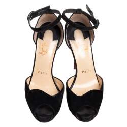 Pre Owned Christian Louboutin Black Suede Aketata  Ankle Strap Sandals Size 35