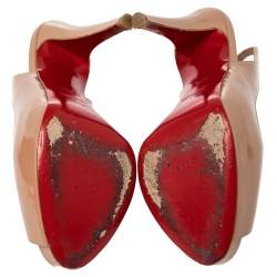 Pre Owned Christian Louboutin Beige Patent Leather New Prive Peep Toe Slingback Sandals Size 36.5