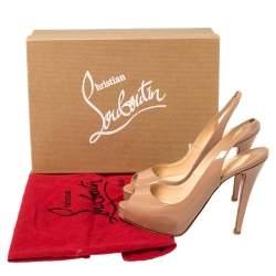 Pre Owned Christian Louboutin Beige Patent Leather New Prive Peep Toe Slingback Sandals Size 36.5