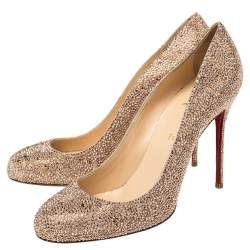 Pre Owned Christian Louboutin Gold Glitter FiFi Pumps Size 42