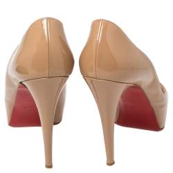 Pre Owned Christian Louboutin Beige Patent Leather Hyper Prive Peep Toe Platform Pumps Size 42