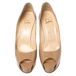 Pre Owned Christian Louboutin Beige Patent Leather Hyper Prive Peep Toe Platform Pumps Size 42