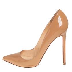 Pre Owned Christian Louboutin Beige Patent Leather Pigalle Pointed Toe Pumps Size 40
