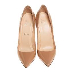 Pre Owned Christian Louboutin Beige Patent Leather Pigalle Pointed Toe Pumps Size 40