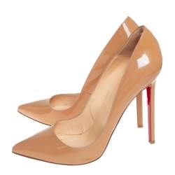Pre Owned Christian Louboutin Beige Patent Leather Pigalle Pointed Toe Pumps Size 40