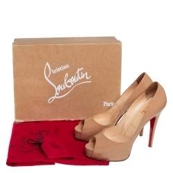 Pre Owned Christian Louboutin Beige Patent Leather Hyper Prive Pumps Size 37.5