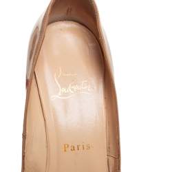 Pre Owned Christian Louboutin Beige Patent Leather Hyper Prive Pumps Size 37.5