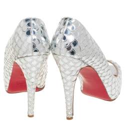 Christian Louboutin Metallic Silver Scaled PVC And Foil Poseidon Peep Toe Pumps Size 41.5