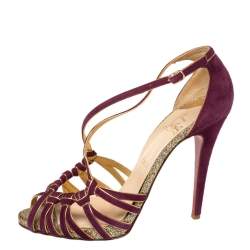 Pre Owned Christian Louboutin Purple Suede Strappy Mignon Sandals Size 40