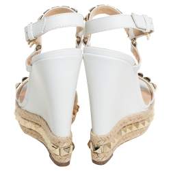 Pre Owned Christian Louboutin White Leather Studded Cataclou Wedge Ankle Strap Sandals Size 36