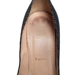 Pre Owned Christian Louboutin Black/Silver Suede Banana Peep Toe Platform Pumps Size 40
