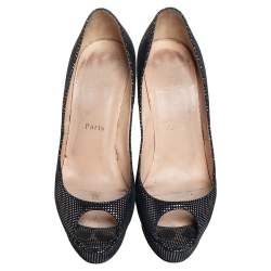 Pre Owned Christian Louboutin Black/Silver Suede Banana Peep Toe Platform Pumps Size 40