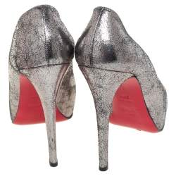 Pre Owned Christian Louboutin Metallic Grey Crackle Leather Ronaldo Pumps Size 39.5