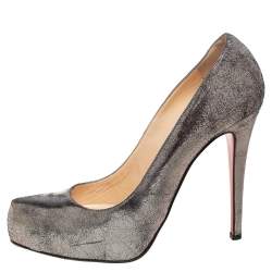 Pre Owned Christian Louboutin Metallic Grey Crackle Leather Ronaldo Pumps Size 39.5