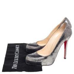 Pre Owned Christian Louboutin Metallic Grey Crackle Leather Ronaldo Pumps Size 39.5