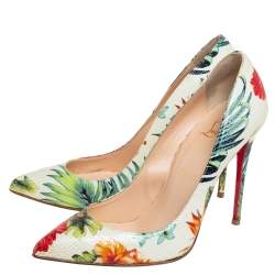 Pre Owned Christian Louboutin Multicolor Floral Printed Leather Pigalle Follies Pointed Toe Pumps Size 37.5