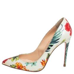 Pre Owned Christian Louboutin Multicolor Floral Printed Leather Pigalle Follies Pointed Toe Pumps Size 37.5