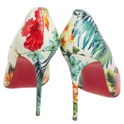 Pre Owned Christian Louboutin Multicolor Floral Printed Leather Pigalle Follies Pointed Toe Pumps Size 37.5