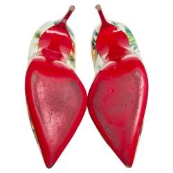 Pre Owned Christian Louboutin Multicolor Floral Printed Leather Pigalle Follies Pointed Toe Pumps Size 37.5