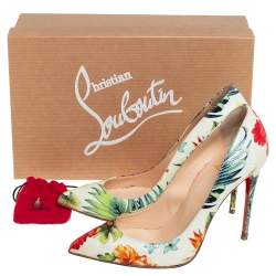 Pre Owned Christian Louboutin Multicolor Floral Printed Leather Pigalle Follies Pointed Toe Pumps Size 37.5