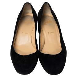 Pre Owned Christian Louboutin Black Suede Miss Sab Block Heel Pumps Size 38.5