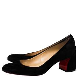 Pre Owned Christian Louboutin Black Suede Miss Sab Block Heel Pumps Size 38.5
