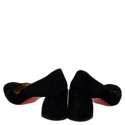 Pre Owned Christian Louboutin Black Suede Miss Sab Block Heel Pumps Size 38.5