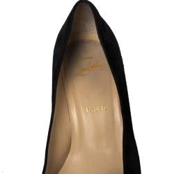 Pre Owned Christian Louboutin Black Suede Miss Sab Block Heel Pumps Size 38.5