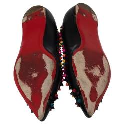 Pre Owned Christian Louboutin Black Leather Embellished Ballet Flats Size 39.5