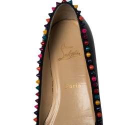 Pre Owned Christian Louboutin Black Leather Embellished Ballet Flats Size 39.5